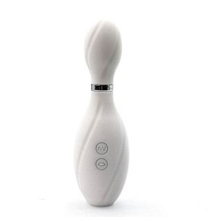 Bowling Massager – elegancki, biały masażer z silikonową powierzchnią i przyciskami