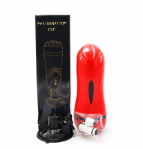 Zestaw czerwonego masturbatora męskiego Red Power Cup z opakowaniem, przyssawką i akcesoriami