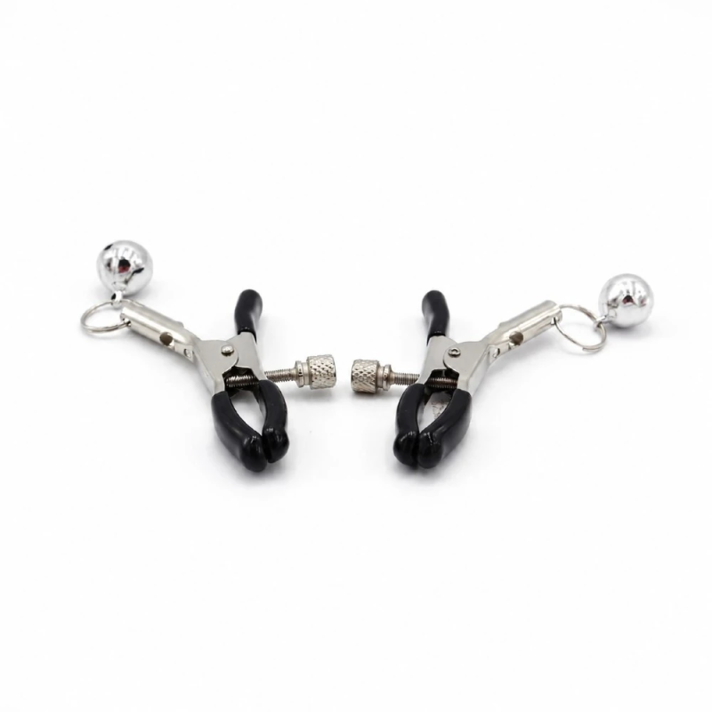 Black Bell Clips – regulowane nasutniki z zaciskami i metalowymi kulkami, stymulator sutków