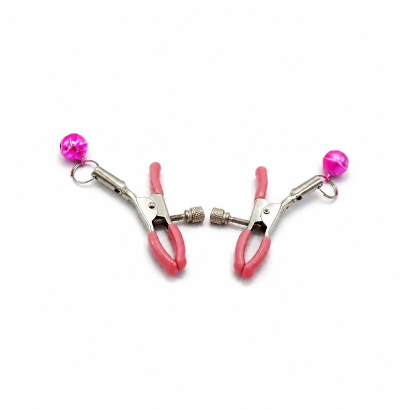 Pink Bell Clips – regulowane nasutniki z zaciskami i metalowymi kulkami, stymulator sutków