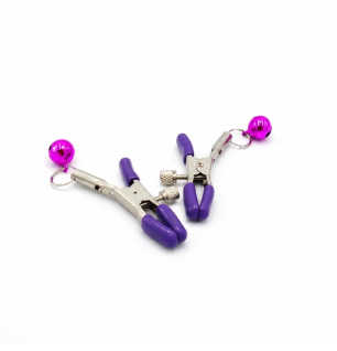 Violet Bell Clips – regulowane nasutniki z zaciskami i metalowymi kulkami, stymulator sutków