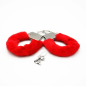 Red Plush Cuffs – kajdanki z czerwonym futerkiem, łańcuszkiem i kluczykami, kajdanki erotyczne, BDSM