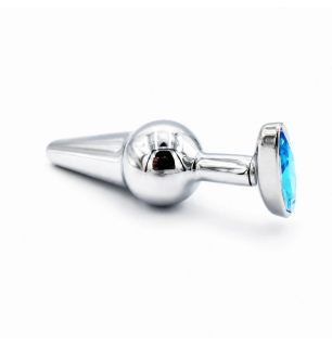 Crystal Cone Plug – metalowy korek stożek z niebieskim kryształem do stymulacji analnej, plug analny