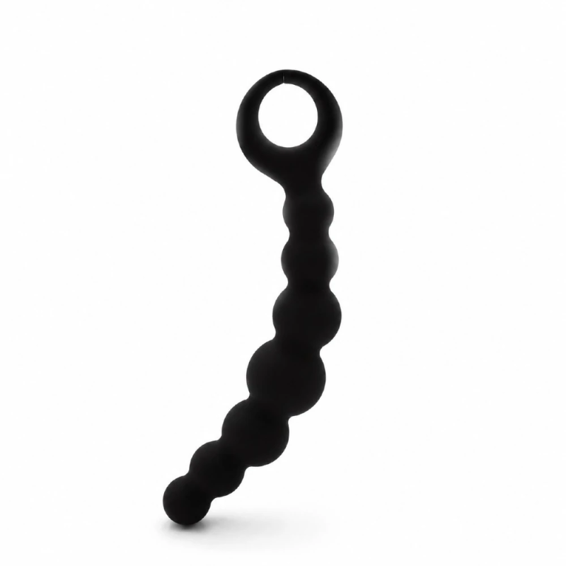Black Beads Plug – czarny korek analny z kulkami i uchwytem, stopniowany plug analny