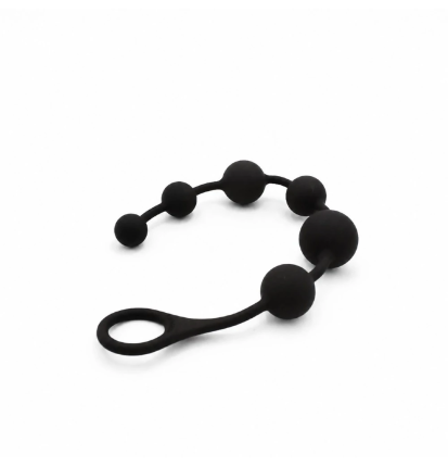 Black Beads Pro – silikonowy korek analny z kulkami i uchwytem, plug analny