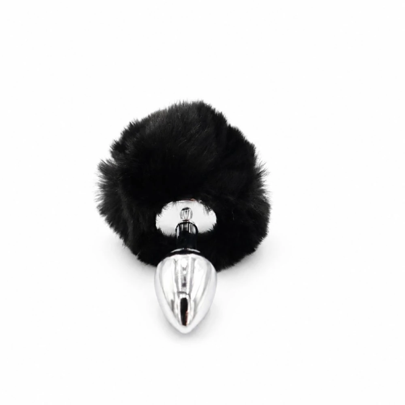 Silver Tail Plug – metalowy korek analny z czarnym ogonkiem, plug analny, futerko Silver Tail Plug – metalowy korek analny z czarnym ogonkiem, plug analny, futerko