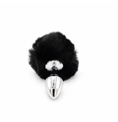 Silver Tail Plug – metalowy korek analny z czarnym ogonkiem, plug analny, futerko