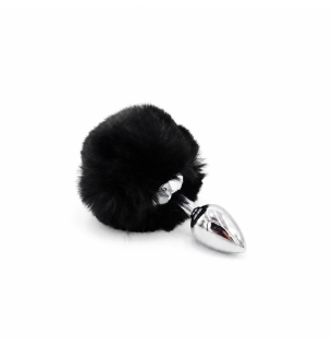 Silver Tail Plug – metalowy korek analny z czarnym ogonkiem, plug analny, futerko