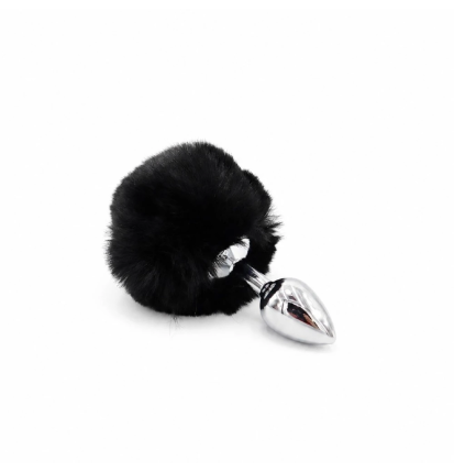 Silver Tail Plug – metalowy korek analny z czarnym ogonkiem, plug analny, futerko