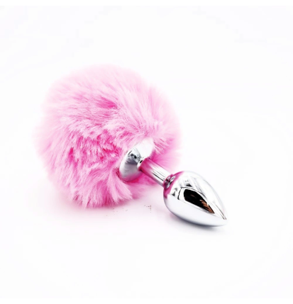 Pink Tail Plug – metalowy korek analny z różowym ogonkiem, plug analny, futerko