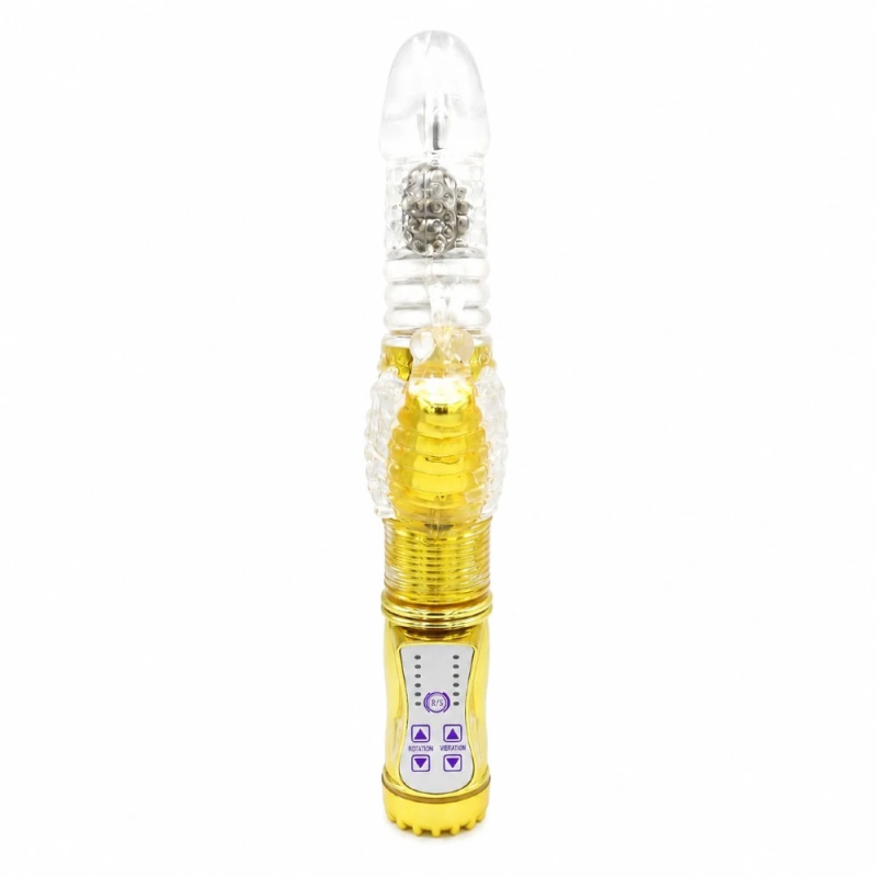 Golden Duo Rabbit – wibrator z rotacją i wypustkami, stymulacja łechtaczki, obrotowa głowica, USB Golden Duo Rabbit – wibrator z rotacją i wypustkami, stymulacja łechtaczki, obrotowa głowica, USB