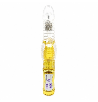 Wibrator Golden Duo Rabbit w kolorze złotym z przezroczystą końcówką i panelem sterowania