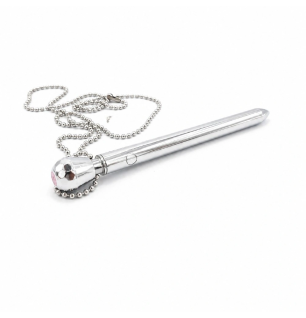 Silver Whisper Wand – metalowy wibrator z łańcuszkiem, stymulator punktowy USB