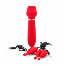 Wibrator Rose Wand USB z przewodem do ładowania i nasutnikami w zestawie
