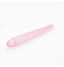 Dwustronne różowe dildo żelowe Crystal Rose XXL 39 cm