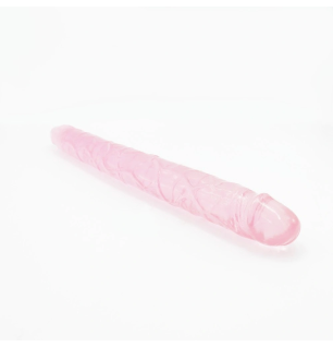 Crystal Rose Double – dildo dwustronne silikonowe XXL transparentne, stymulacja pochwy i odbytu, podwójna penetracja