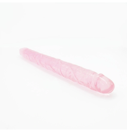 Crystal Rose Double – dildo dwustronne silikonowe XXL transparentne, stymulacja pochwy i odbytu, podwójna penetracja