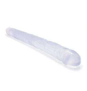 Crystal Double Flex – dildo dwustronne silikonowe XXL transparentne, stymulacja pochwy i odbytu, podwójna penetracja