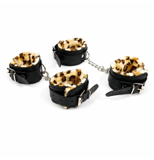 Wild Leopard BDSM Set – zestaw BDSM z kajdankami, obrożą i akcesoriami, zabawy we dwoje, krępowanie