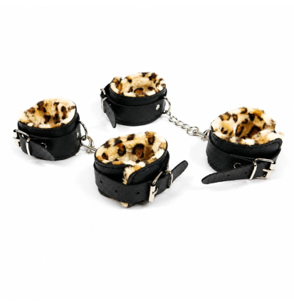 Wild Leopard BDSM Set – zestaw BDSM z kajdankami, obrożą i akcesoriami, zabawy we dwoje, krępowanie