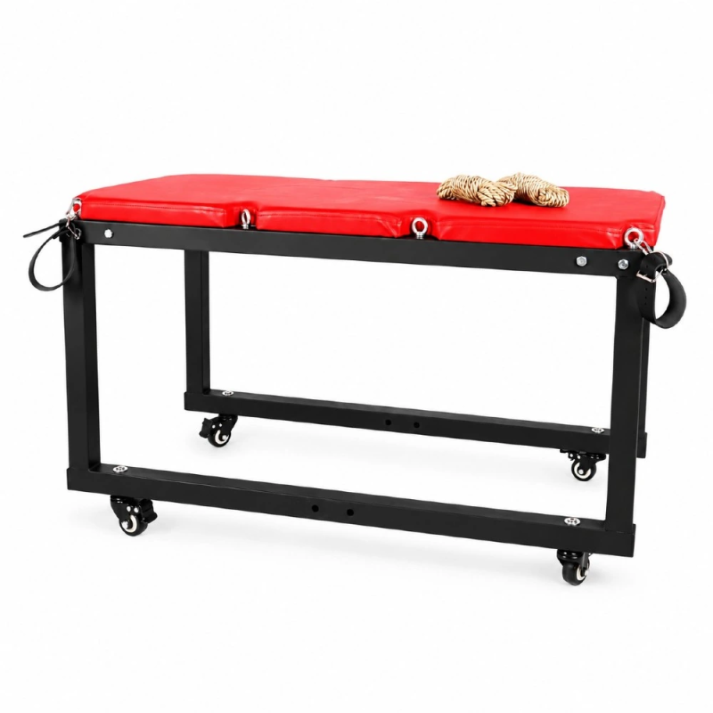 Crimson Bondage Bed – mobilne metalowe łóżko BDSM z pasami i linami, zabawy we dwoje, krępowanie