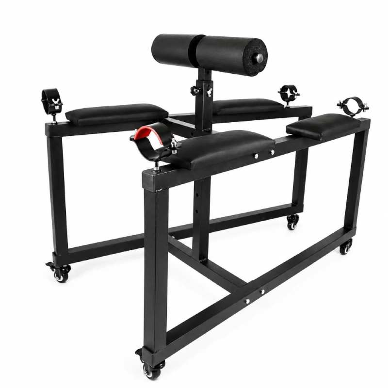 Black Control Bed – regulowane metalowe łóżko BDSM do bondage, uchwyty na nogi i ręce, mobilna konstrukcja