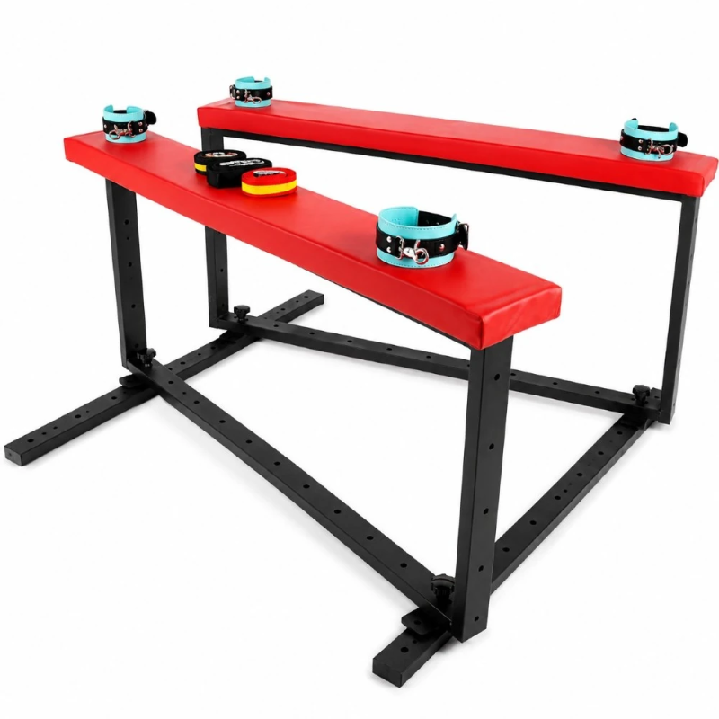 Red Duo Bench – regulowane łóżko BDSM do Bondage z kajdankami i pasami Red Duo Bench – regulowane łóżko BDSM do Bondage z kajdankami i pasami