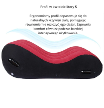 Czerwono-czarne nadmuchiwane łóżko erotyczne dla par z ergonomicznym profilem w kształcie litery S