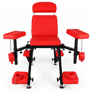 Red Position Chair Pro – regulowany fotel BDSM z podporami i zestawem bondage, krzesło BDSM