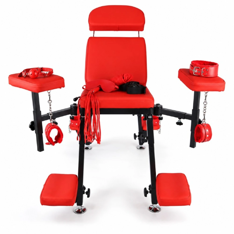 Red Position Chair Pro – regulowany fotel BDSM z podporami i zestawem bondage, krzesło BDSM Red Position Chair Pro – regulowany fotel BDSM z podporami i zestawem bondage, krzesło BDSM