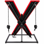 Crimson Cross Pro - regulowany krzyż św. Andrzeja BDSM z pasami i łańcuchami, metalowy stojak do bondage