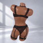 Black Desire Gold – czarny komplet bielizny ze stringami, paskami na uda i złotymi detalami, rozmiar XL