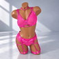 Pink Passion – zmysłowy komplet bielizny damskiej z paskami na uda, pasem do pończoch i obróżką, rozmiar XL Pink Passion – zmysłowy komplet bielizny damskiej z paskami na uda, pasem do pończoch i obróżką, rozmiar XL
