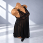 Black Midnight Lace – czarny komplet bielizny erotycznej z koronkową koszulką i stringami, rozmiar UNI