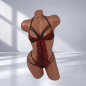 Red Noir Passion – czarno-czerwone koronkowe body erotyczne z paskami, rozmiar UNI