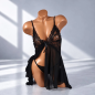 Black Lace Temptation – czarny komplet bielizny z koronkową koszulką i stringami, różne rozmiary Black Lace Temptation – czarny komplet bielizny z koronkową koszulką i stringami, różne rozmiary