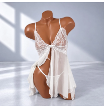 Biały komplet bielizny Ivory Lace Romance – koronkowa koszulka z głębokim dekoltem
