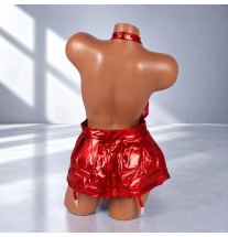 Red Diva - komplet bielizny erotycznej z odkrytymi plecami, krótką spódniczką wet look i paskami do pończoch