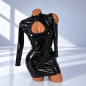 Noir Eclipse Dress – czarna sukienka erotyczna wet look mini z wycięciami, długi rękaw, różne rozmiary Noir Eclipse Dress – czarna sukienka erotyczna wet look mini z wycięciami, długi rękaw, różne rozmiary