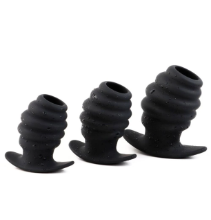 Zestaw trzech silikonowych zatyczek analnych o karbowanej strukturze – różne rozmiary