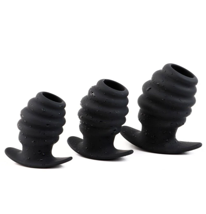 Zestaw trzech silikonowych zatyczek analnych o karbowanej strukturze – różne rozmiary