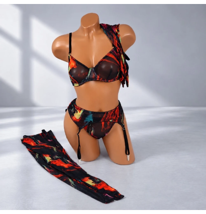 Flame Desire kolorowy komplet bielizny erotycznej 5w1