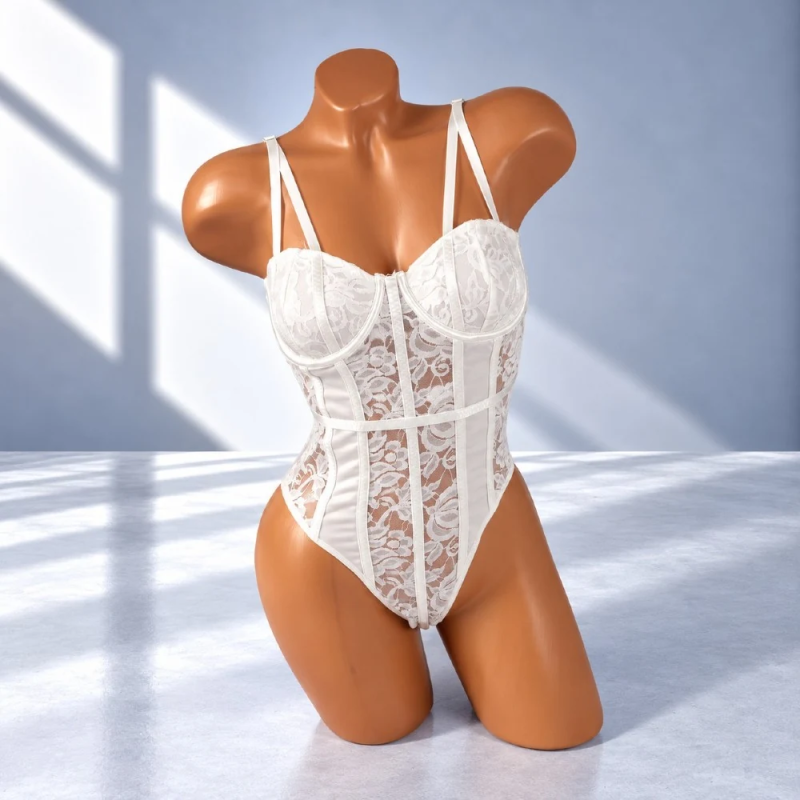 Ivory Bloom – białe body koronkowe z podwójnymi ramiączkami, różne rozmiary