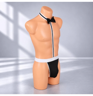 Gentleman Bow – męskie stringi erotyczne z muszką, czarno-białe, rozmiar UNI