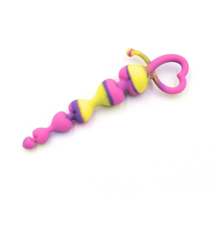 Silikonowa sonda analna, różowo żółta z uchwytem w kształcie serca