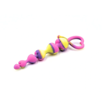 Silikonowe kulki analne z uchwytem w kształcie serca, różowo żółte