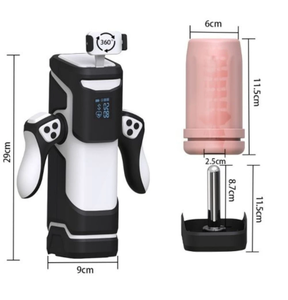 LCD Cup Pro - masturbator z uchwytem na telefon i wyświetlaczem LCD, 10 trybów pracy