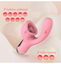 Wibrator silikonowy Rabbit z 9 trybami wibracji i 3 trybami ssania, różowy