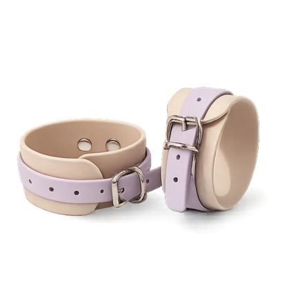 Velvet Biothane Cuffs Beż/Lawenda – regulowane kajdanki BDSM premium Soft Touch