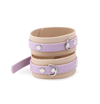 Kajdanki BDSM z ringiem do przypięcia, beżowo-lawendowe